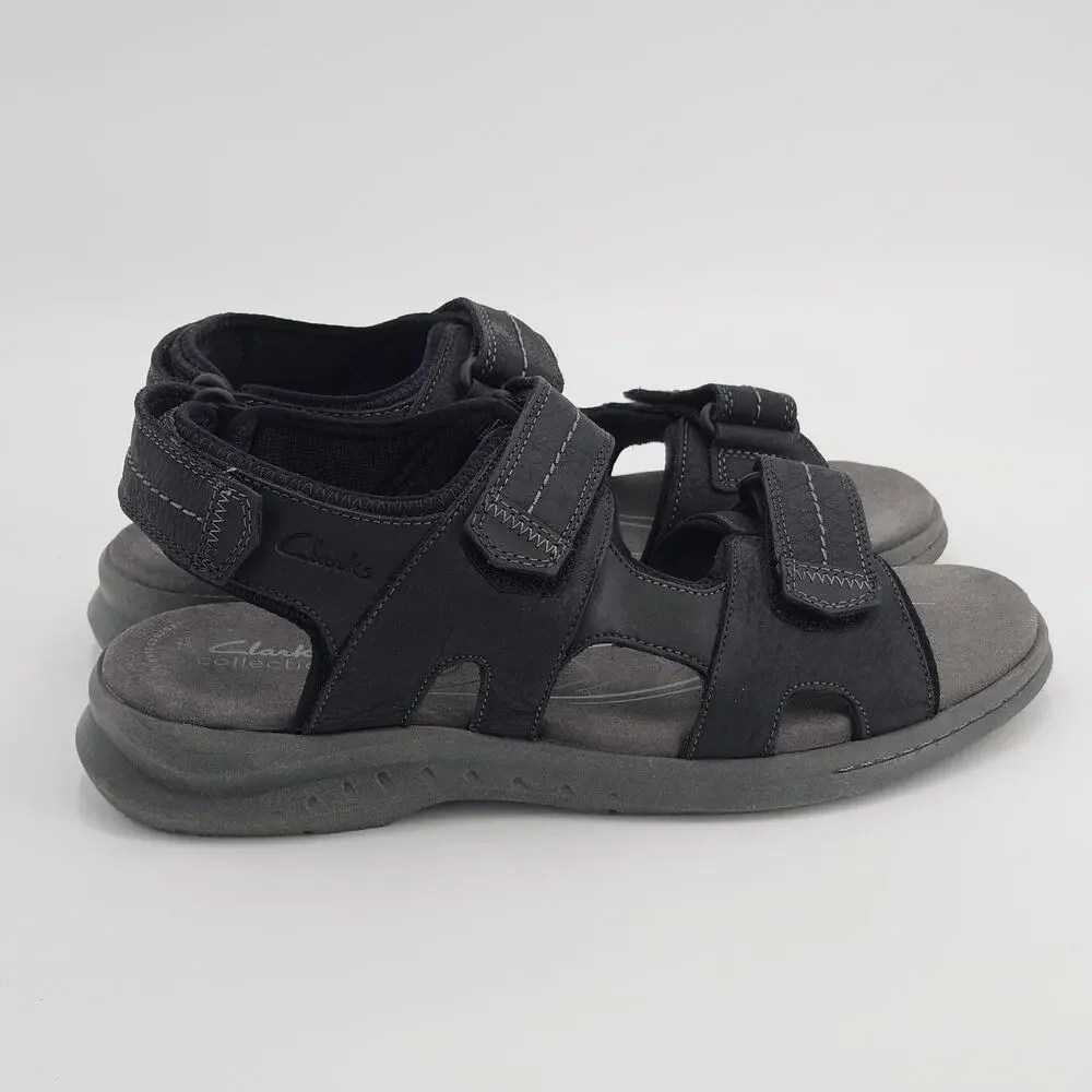 Mens Clarks Walkford Walk Sandals - Black Leather 10.5 W New NWT